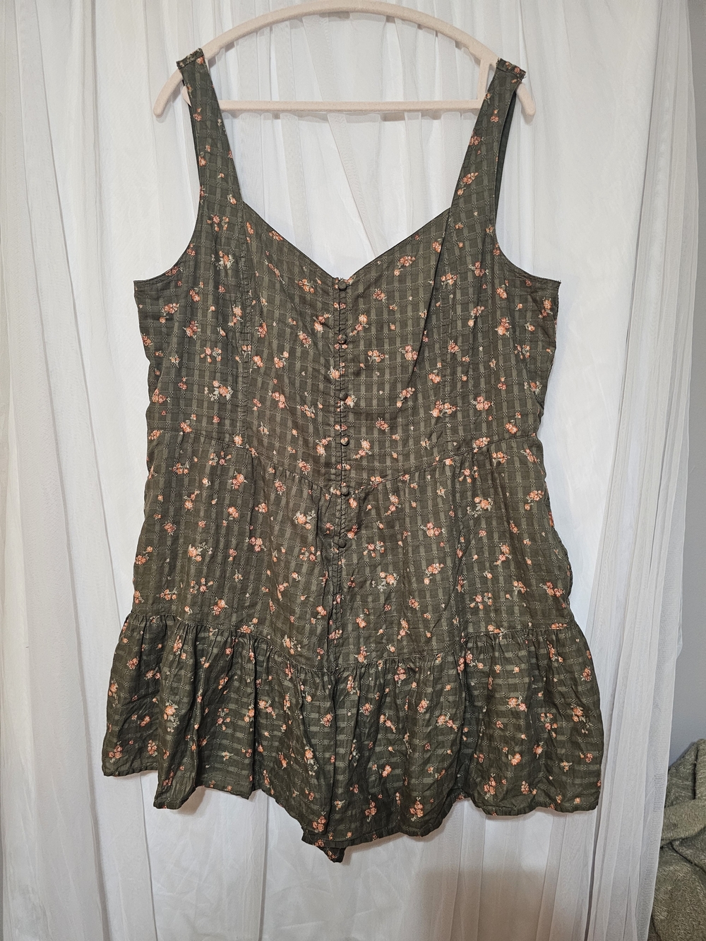 American Eagle Outfitters Olive Green Floral Romper Cotton